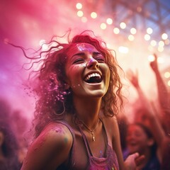 Woman having fun in a festival full of colored powder