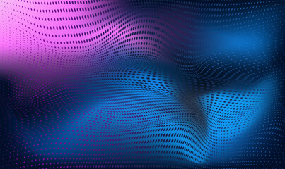 Abstract Waving Particle Technology Background Design. Abstract wave moving dots flow particles, hi-tech and big data background design for brochures, flyers, magazine, business card, banner. Vector