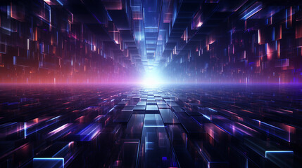 abstract futuristic background with glowing horizon. disco style. Generative Ai. 