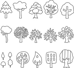 シンプルないろいろな形の木の線画セット