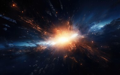 Fototapeta premium An abstract composition featuring glowing particles and energetic bursts of light against a dark background, suggesting a futuristic and cosmic atmosphere