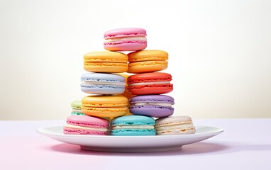 Fototapeta premium Colorful macaroons on a plate isolated on white background