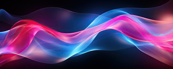 Abstract neon background with ascending pink and blue glowing lines 