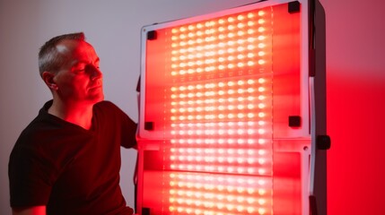 Man doing the Red Light Therapy Session with Panel