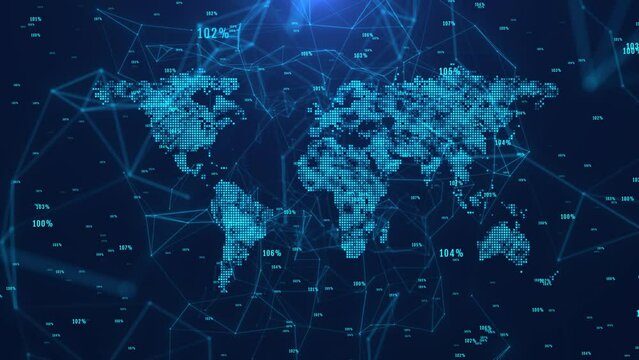4K 3d World map with node line connection, Worldwide business, Global communication. news report breaking news live report. Business, stock market. Digital Data network technology With social network