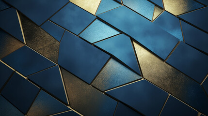 stylish background with golden and blue plates, smartphone wallpaper. Generative Ai. 