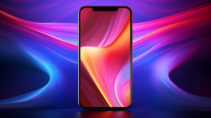 smartphone on neon background. Generative Ai. 