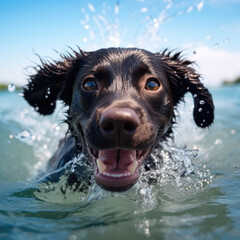 Underwater funny photo  happy dog swimming in water