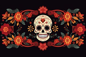 Dios de los muertos banner showcasing mesmerizing designs and blank area for personalized text. Made with Generative AI.