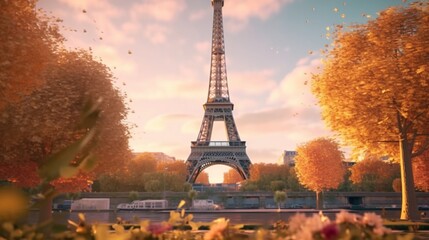 Iconic Eiffel Tower in Paris, France, Generative AI.