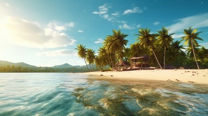 Idyllic tropical island adorned with palm trees, Generative AI.