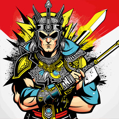 Fototapeta na wymiar pop art cool modern tradicional warrior god illustration