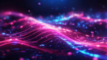 Obraz premium abstract futuristic background with PINK blue glowing neon moving high-speed wave lines and bokeh lights. Data transfer concept. Fantastic wallpaper. generative AI
