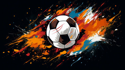 Soccer ball wih colorful splash on black baskground made with Generativa AI