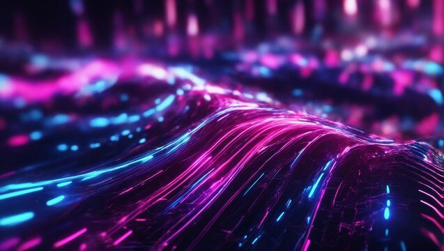 abstract futuristic background with PINK blue glowing neon moving high-speed wave lines and bokeh lights. Data transfer concept. Fantastic wallpaper. generative AI