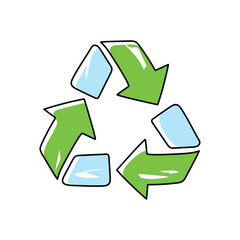 Recycle symbol, vector icon in doodle style