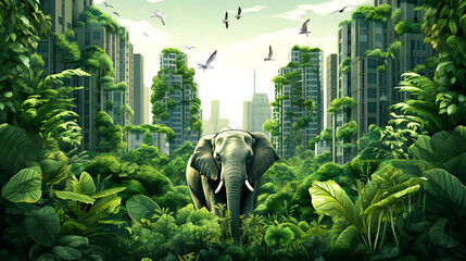 Green Cities of the Future: A Futuristic AI Illustration Embracing Environment and Ecology