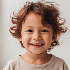 cute little boy toddler smiling white background - generative ai
