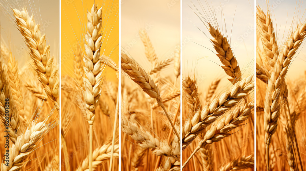 Poster wheat field. ears of golden wheat close-up.. generative ai