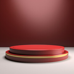 Empty podium on red and gold background square 3D realistic