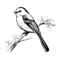 Long tailed tit silhouette, Long tailed tit mascot logo, Long tailed tit Black and White Animal Symbol Design, Bird icon.
