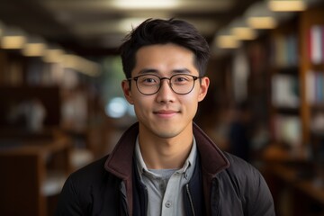 Obraz premium Cheerful male international student at a university library