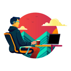 man sitting relax in front of laptop