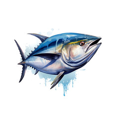 Bluefin tuna drawing, symbol of marine protein, on white background.
