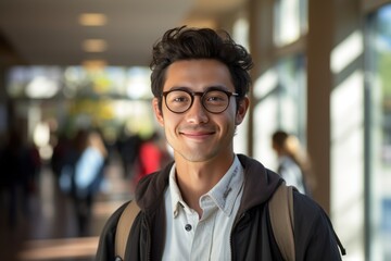 Obraz premium Cheerful male international student at a university library