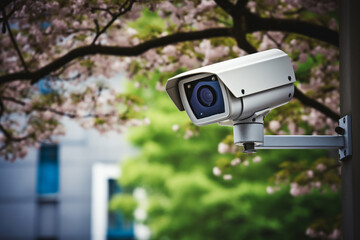 A modern advanced security camera are to monitor activity being able to move from left to right in a business normal park : a security or surveillance system