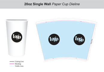 20oz Single Wall Paper Cup die cut template die line keyline