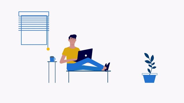 Person sitting on chair and drinking coffee while working on laptop