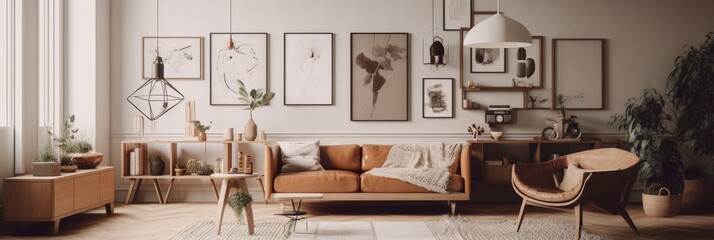 home interior design concept scandinavian interior style living room decoration home improvement and renovation beautiful daylight interior living area background,ai generate - obrazy, fototapety, plakaty