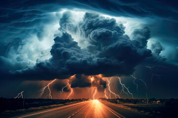 Storm in the night sky over the house