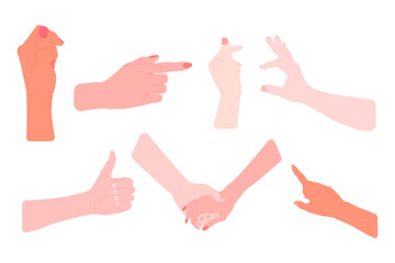 Hand set is vector illustration. A set of gestures of hands on a white background.