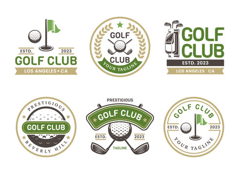 Vintage golf logo sign badge template bundle. Vintage golf logo with shield background vector design collection