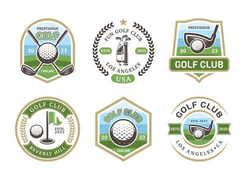 Vintage golf logo sign badge template bundle. Vintage golf logo with shield background vector design collection