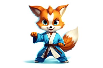 Obraz premium Mascot, cartoon and illustration of a fox karate. Generative ai