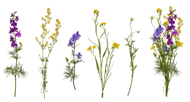 Meadow wildflowers and an example of a bouquet of these flowers. Botanical collection, summer composition.