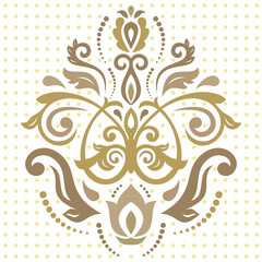 Floral golden pattern with arabesques. Abstract oriental golden ornament. Vintage classic pattern