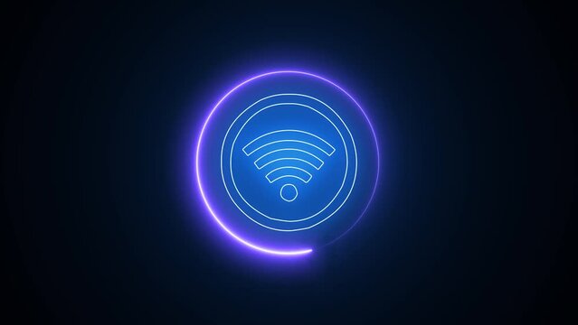 Glowing neon light with Wi-Fi icon symbol animation