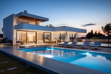 Modern and elegant villa with pool. AI generated