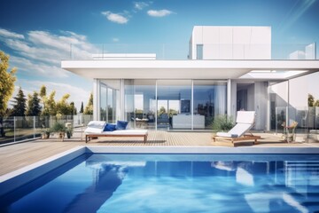 Modern and elegant villa with pool. AI generated