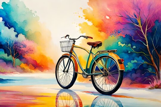bicycle, multi color splash art image , By Generative AI technology