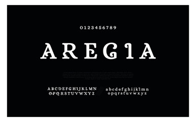 AREGIA Abstract Fashion font alphabet. Typography typeface uppercase lowercase and number. vector illustration