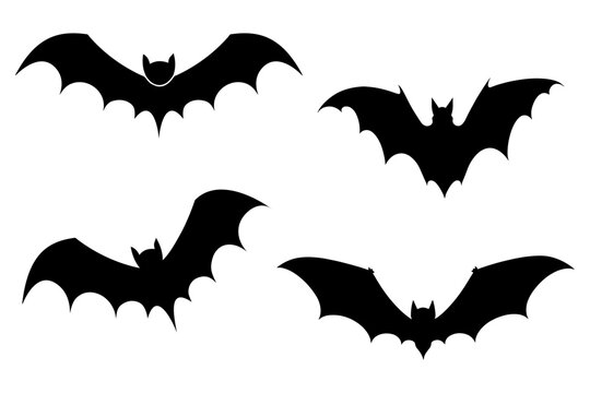 Icon set of Halloween bat silhouette. Vector illustration