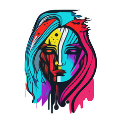 Chromatic Enigma: Isolated Woman Illustration - Unveiling the Colorful Mysteries of a Captivating and Abstract Portrait