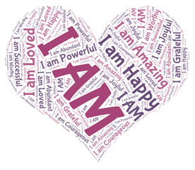 I AM Affirmations Heart Word Cloud - Positive Inspirational Word Art