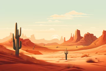 Foto op Plexiglas Warm oranje minimalistic desert landscape with just a few sand dunes and cacti