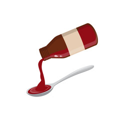 bottle and spoon with syrup vector illustration